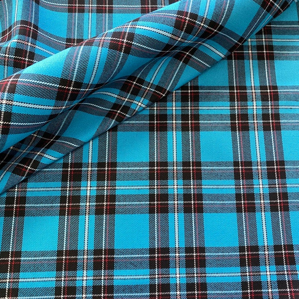 Tissu écossais bleu, tartan poly viscose, jupe écossaise kilt à carreaux, couture, couture, couture, 150 cm 60 po.