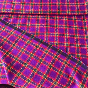 Red Purple boucle check tartan fabric textured fancy wool fabric large check plaid pure wool high end suiting made in France 150cm wide