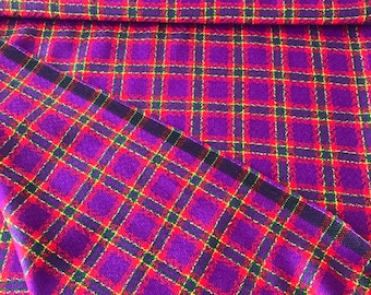 Red Purple boucle check tartan fabric textured fancy wool fabric large check plaid pure wool high end suiting made in France 150cm wide