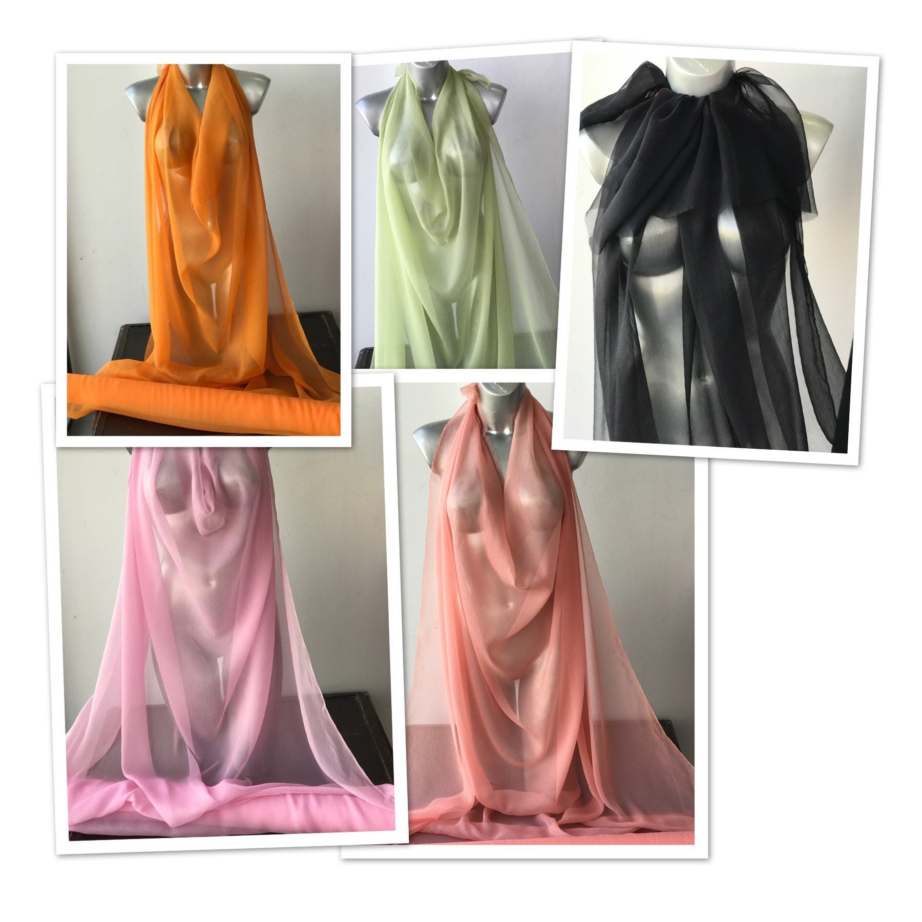 Crinkled Silk Chiffon Fabric Orange Pink Salmon Green Black Semi Opaque  120cm Wide -  Canada