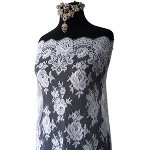 Tela de encaje nupcial blanco Solstiss encaje francés encaje floral rosas vestido de novia tela vieira ribete encaje de pestañas 145 cm de ancho