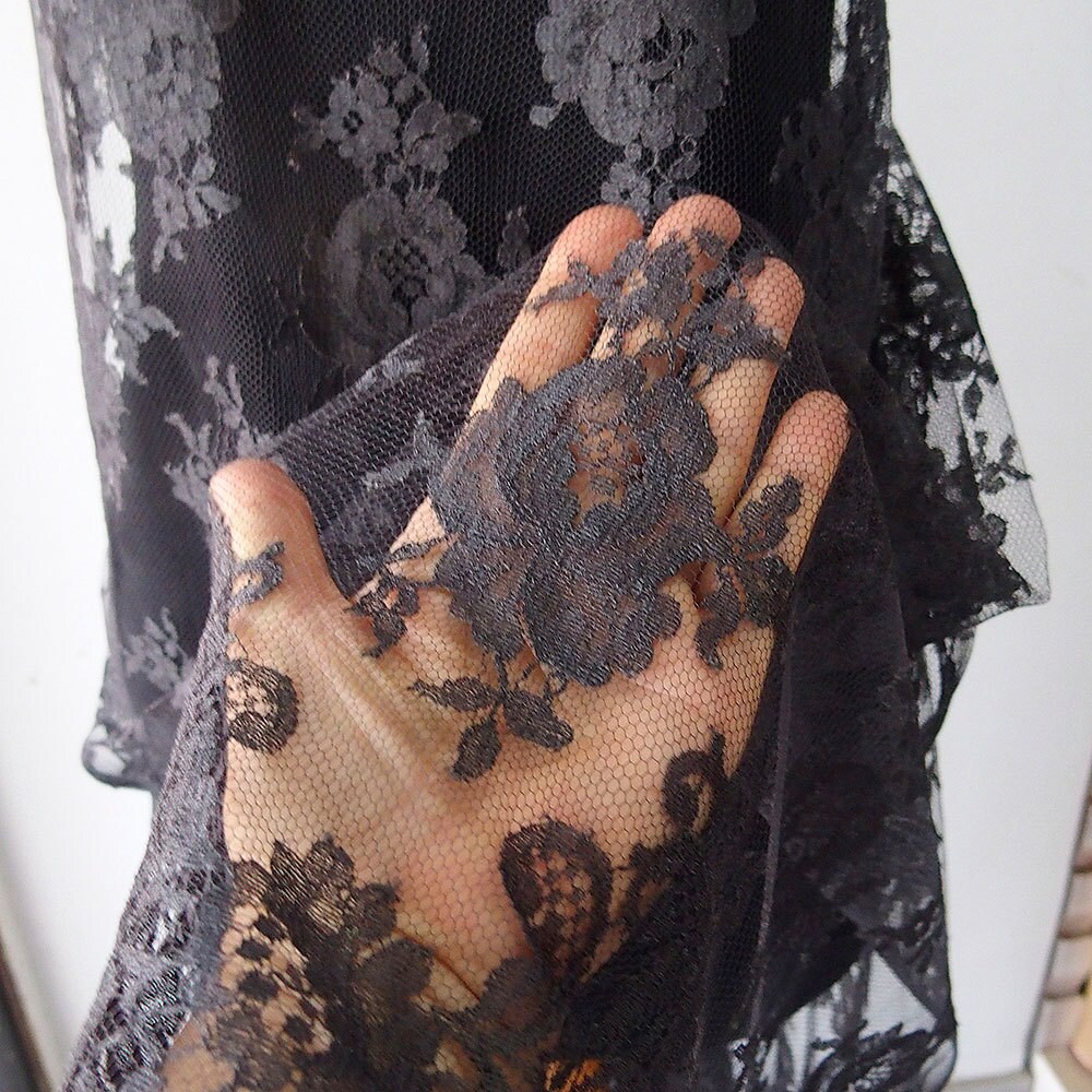 Grey Lace Fabric French Lace Solstiss Double Scallop With Eyelash