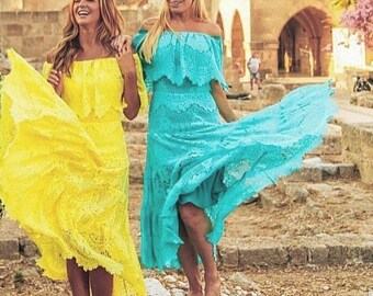 turquoise blue lace fabric for summer dress DIY cotton blend