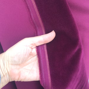 Tejido de terciopelo de algodón burdeos y morado, calidad superior de Niedieck, 150 cm de ancho, revestimiento de terciopelo, 307 g/m²