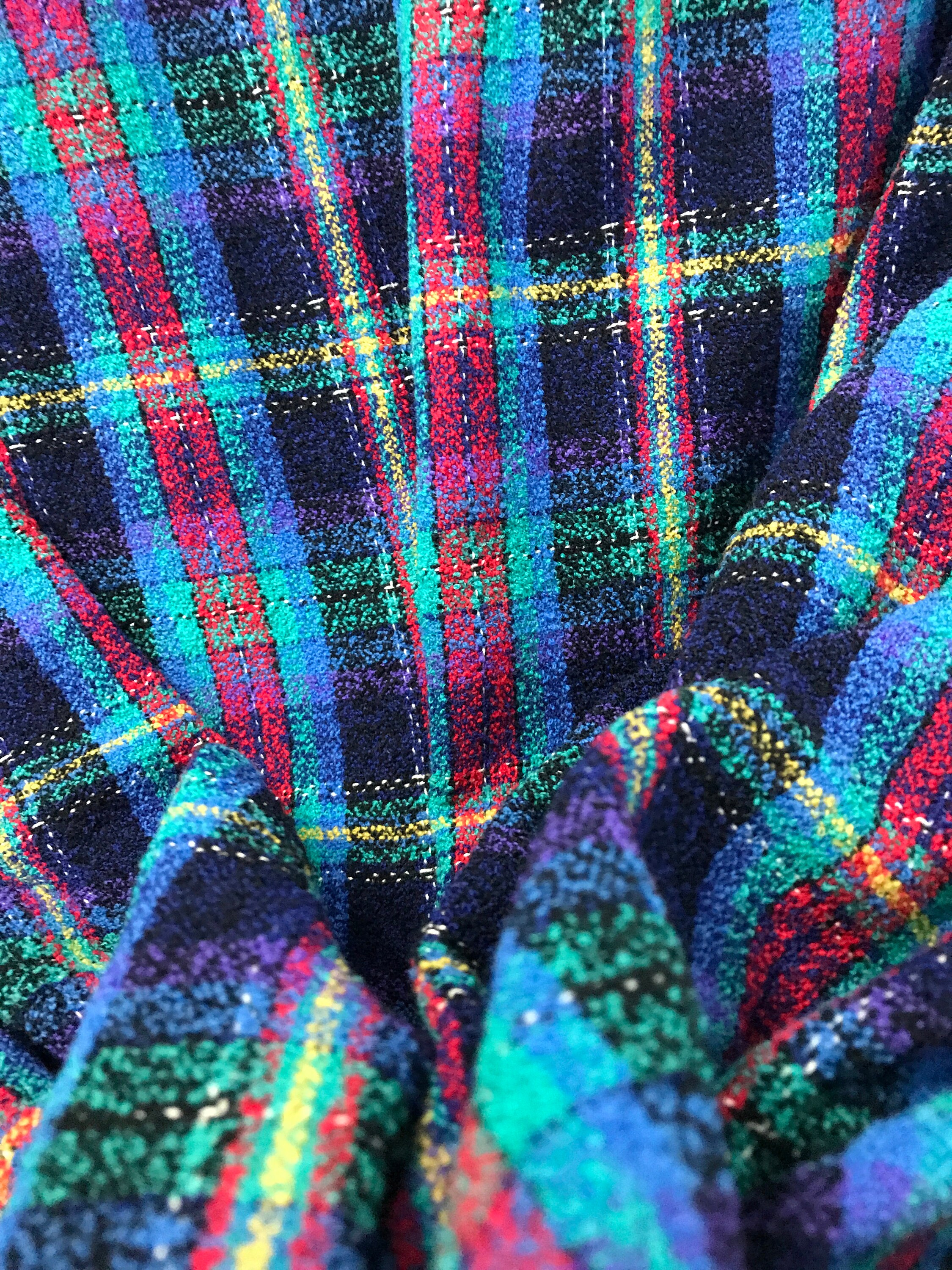 Tweed Boucle Check Fabric Red Blue Pure Wool Check Fabric Kilt | Etsy