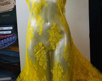 Yellow French Lace Fabric , Authentic French Lace by Solstiss