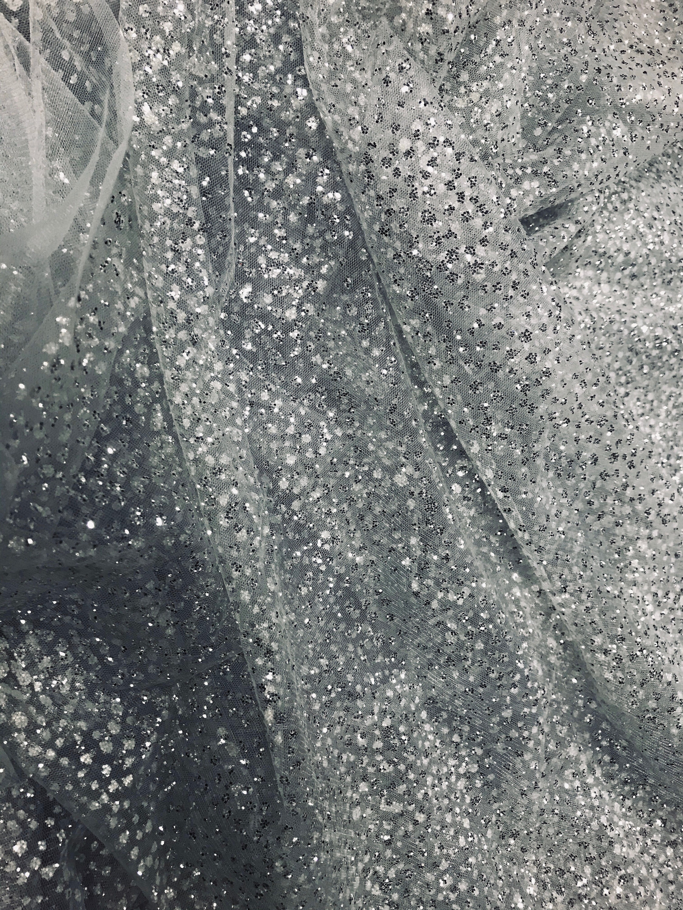 Silver Glitter Tulle Fabric, Light Grey Tulle Metallic