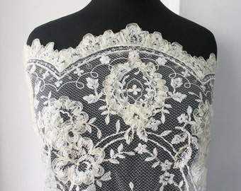 Tela de encaje nupcial tul crema marfil bordado con cintas vestido de novia festoneado velo bustier dobladillo bullicio 75cm **ENVÍO GRATIS**