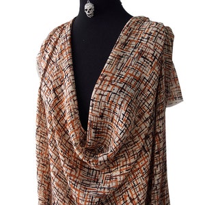 silk chiffon fabric abstract print orange russet brown beige  semi opaque multi color kaftan kimono evening 140cm wide Italy