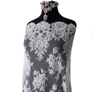 Tela de encaje nupcial blanco Solstiss encaje francés rosas de encaje floral vestido de novia tela vieira ribete encaje de pestañas 133 cm de ancho precio cortado a medida