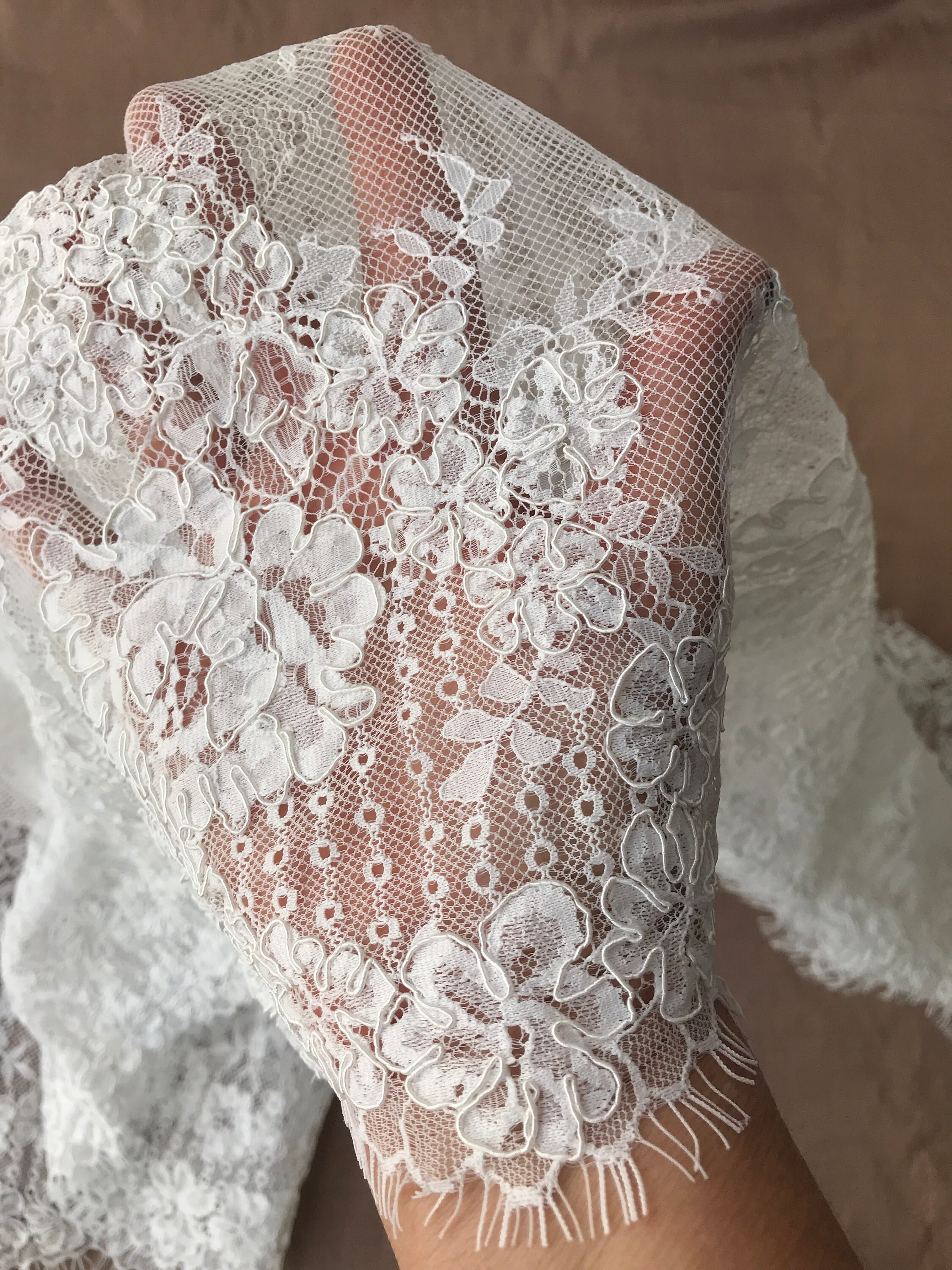 Off White Ivory Bridal Lace Corded Border Lace Scallop Edge - Etsy