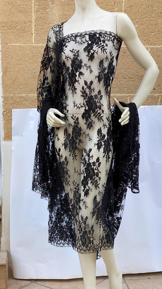 Black French Lace Fabric , Authentic French Lace by Solstiss