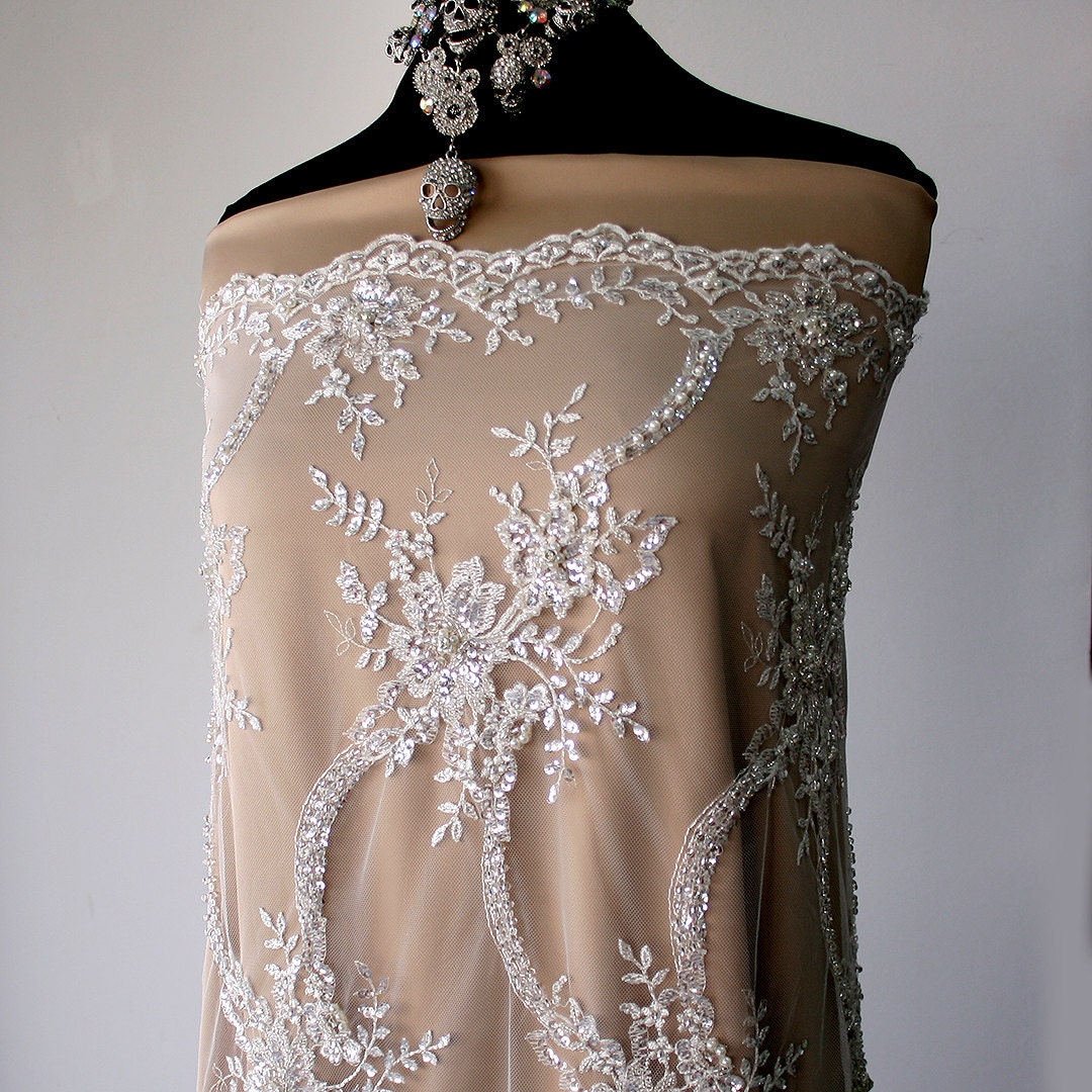 Ivory Beaded Lace Zeda