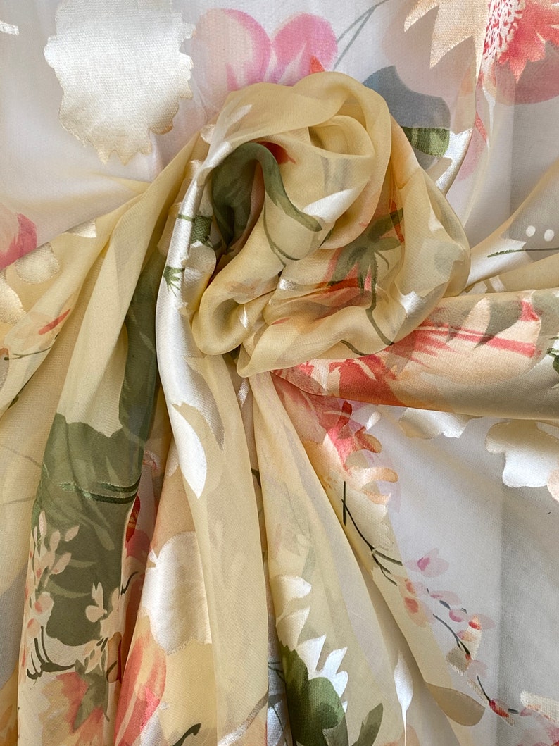 Silk Devore burnout fabric peach beige floral silk summer dress fabric image 5