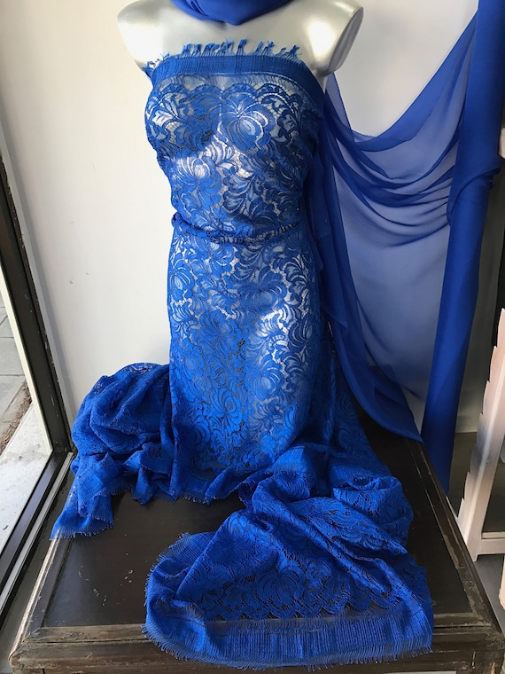 Cobalt Blue Lace Fabric, Italian Floral Lace Scallop Edge Eyelash Evening  Gown Formal Prom Red Carpet Dress Burlesque 150cm Piece 95cm Wide - Etsy