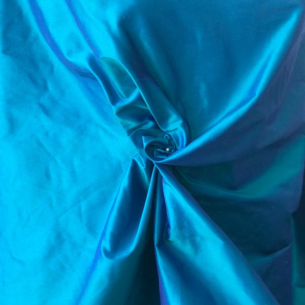Blue iridescent 100% dupioni silk fabric yardage By the meter 139 cm  54" wide raw silk Soie Sauvage