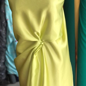 green satin fabric, lime green pure silk satin 85g per square meter medium weight 19mm 19 momme weight European production premium qua image 3