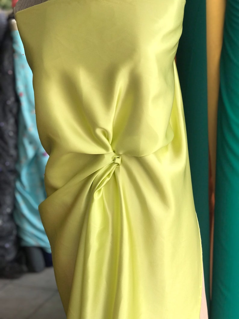 green satin fabric, lime green pure silk satin 85g per square meter medium weight 19mm 19 momme weight European production premium qua image 3