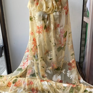 Silk Devore burnout fabric peach beige floral silk summer dress fabric