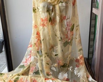 Silk Devore burnout fabric peach beige floral silk summer dress fabric