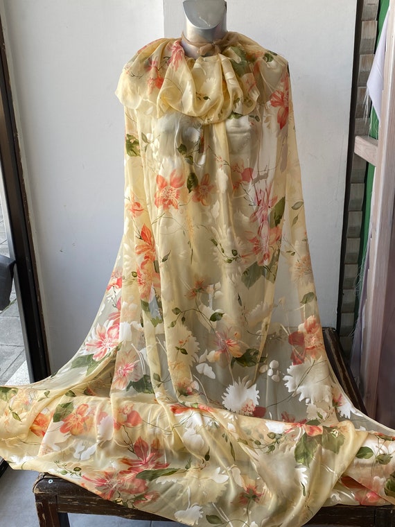 Silk Devore burnout fabric peach beige floral silk summer dress fabric