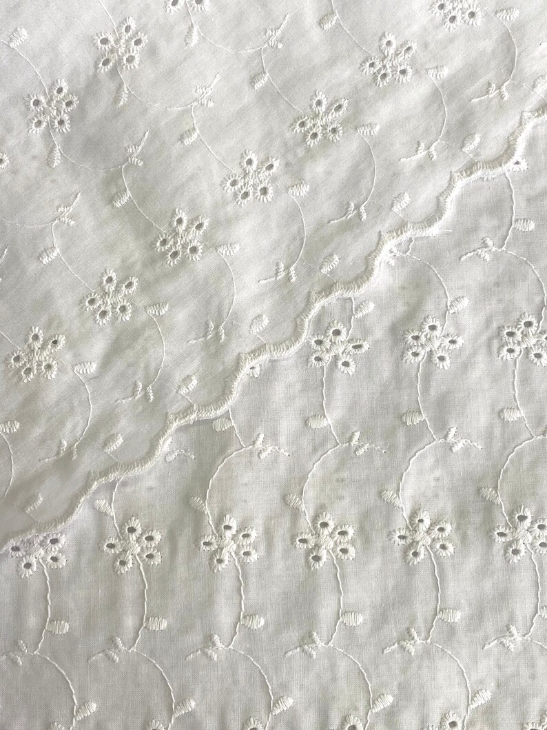 White Broderie Anglaise Fabric White Cotton Embroidered Etsy