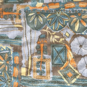 linen weave fabric, linen print fabric for summer dress ethnic print tribal print DIY sewing European production 140cm wide