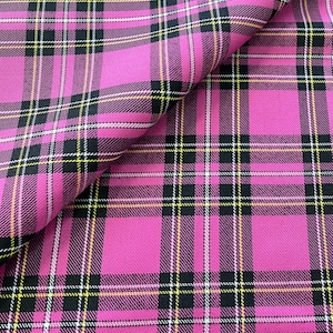 Pink tartan fabric, poly viscose tartan, check design tartan fabric kilt plaid skirt sewing dressmaking 150cm 60&quot;