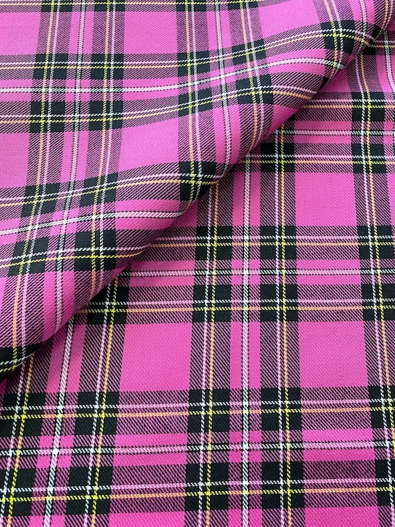 Pink Tartan Fabric, Poly Viscose Tartan, Check Design Tartan Fabric Kilt Plaid Skirt Sewing Dressmaking 150cm 60