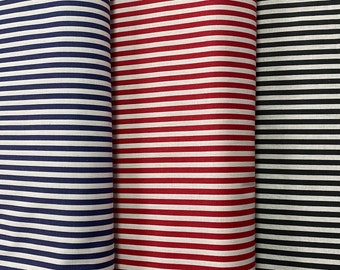 Striped cotton fabric , red on white stripe cotton, blue on white stripe cotton, black on white stripe cotton