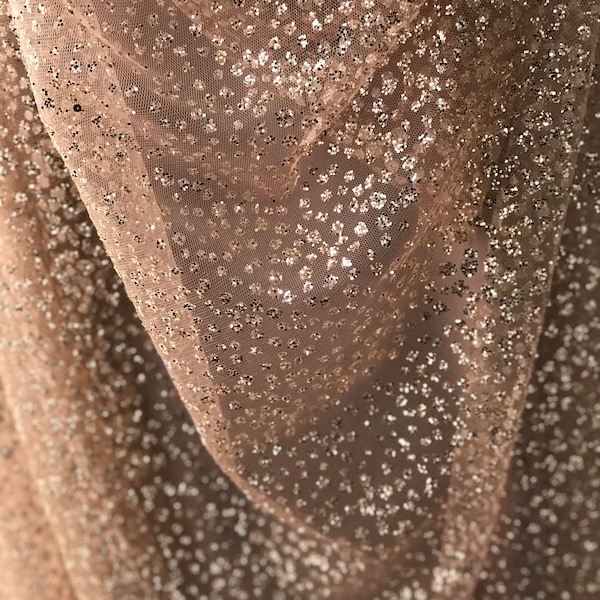 Rose gold glitter tulle, pink tulle rosegold glitter, glitter clusters, evening prom bridsaid dress tulle