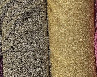 Tejido de punto con lúrex dorado, tejido de punto brillante dorado, ropa de baile, tejido de punto con purpurina dorada, tejido de punto lamé, tejido de punto con hilo metálico