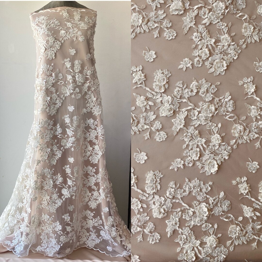 Designer Heavy Beaded Bridal Lace Fabric By the Yard