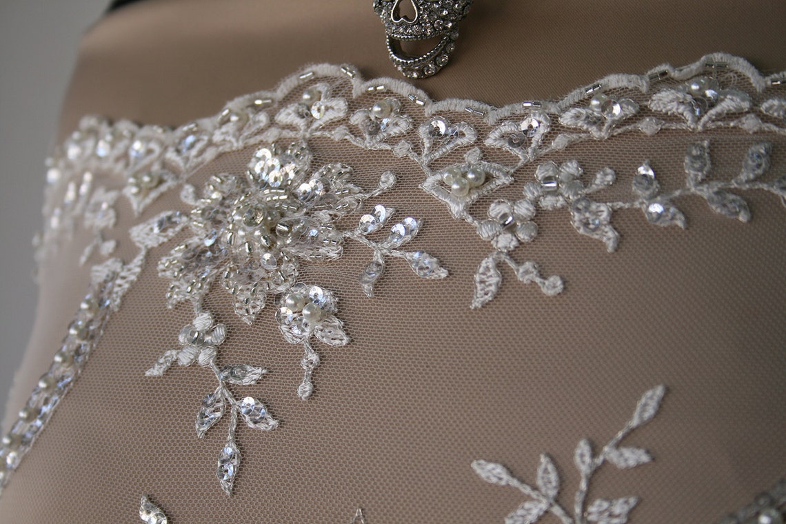 Ivory Beaded Lace Christina main image 1