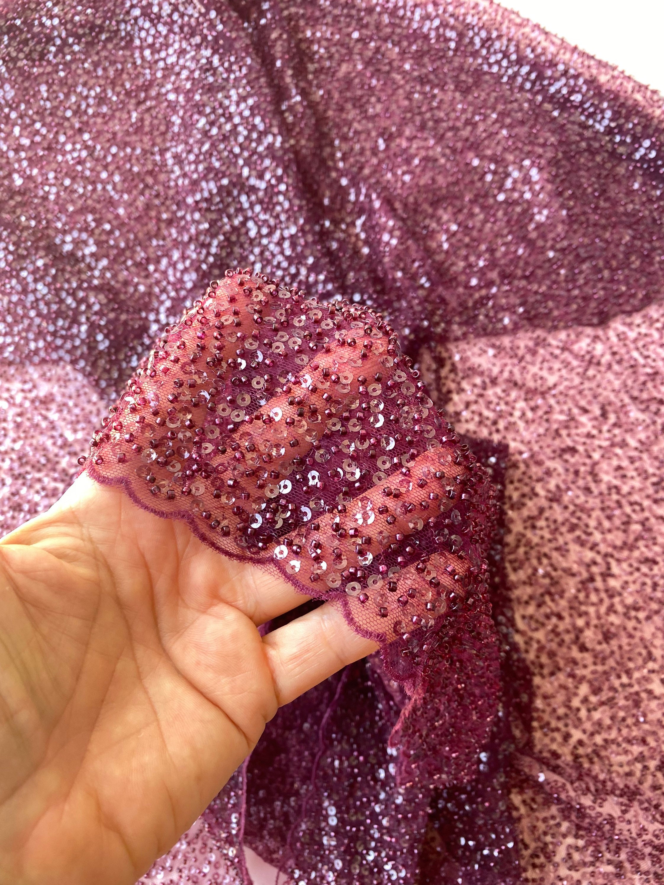 Burgundy Plum Heavy Beaded Lace Fabric for Evening Wear Bridal Etsy