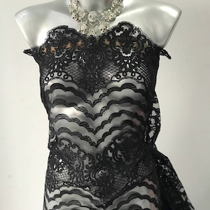 Black corded lace fabric scallop edge both ends black Alencon lace formal mother of bride evening prom bridal
