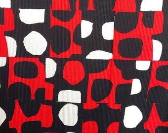 Black white red cotton pique summer dress fabric abstract print