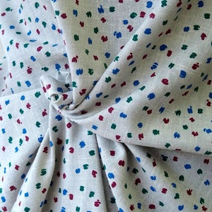 spot dot linen fabric, summer suiting, grey beige with blue green maroon spots