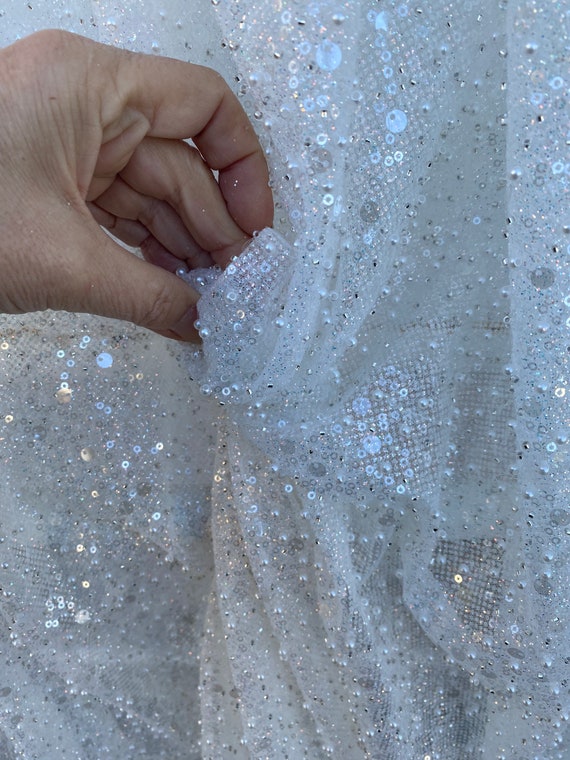 150cm Wide Sequins Glittering Soft White Tulle Mesh Fabric for Wedding  Dress Evening Dress Making Party Background Decor Cloth