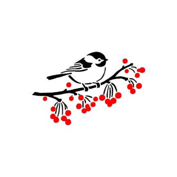 2 Piece Christmas Bird Chickadee and Berries Cookie Stencils | Etsy