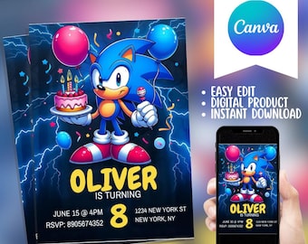 Sonic the Hedgehog Birthday Invitation: Editable Video Game Party (Digital Download)