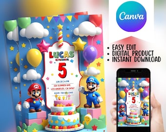 Super Mario Birthday Invitation: Editable Mushroom Kingdom Party (Digital Download)