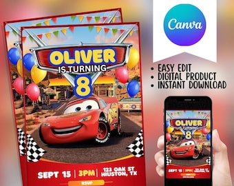 Lightning McQueen Birthday Invitation, Disney Cars Party (Digital Download)