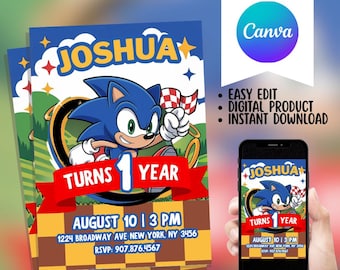 Sonic the Hedgehog Birthday Invitation: Editable Party Template (Digital Download)