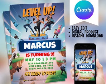 Level Up Gamer Birthday Invitation: Battle Royale Theme (Digital Download)