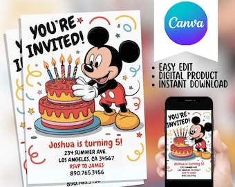 Mickey Mouse Birthday Invitation, Editable Disney Party Invite (Digital Download)