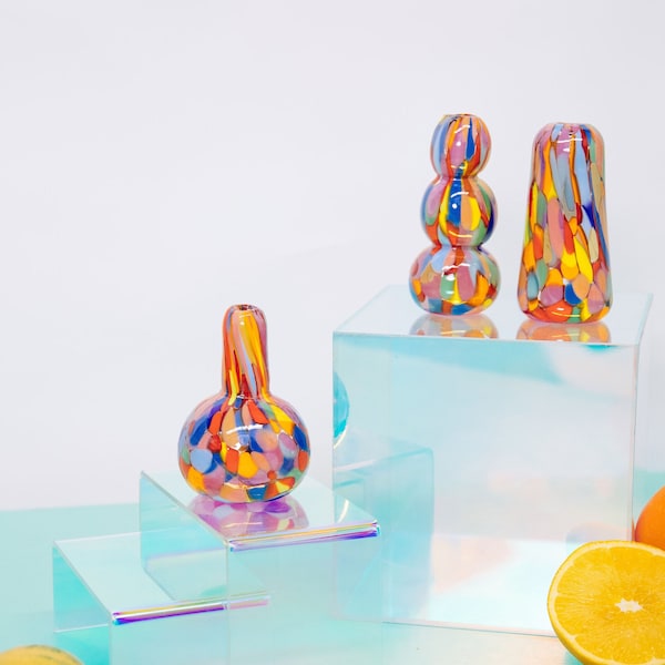 Glass Blown Rainbow Mini Vase