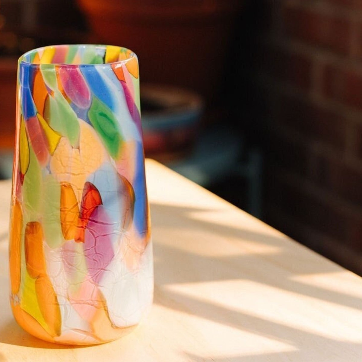 Glass Blown Rainbow Crackle Vase - Etsy