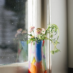 Glass Blown Rainbow Crackle Vase image 8