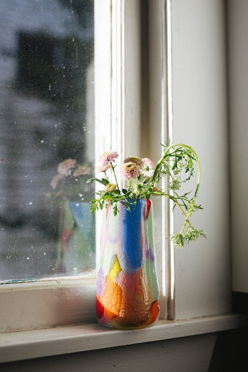 Glass Blown Rainbow Crackle Vase image 8